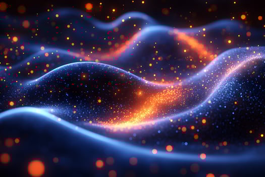 Abstract Waves and Glowing Particles in a Futuristic Digital Landscape photo