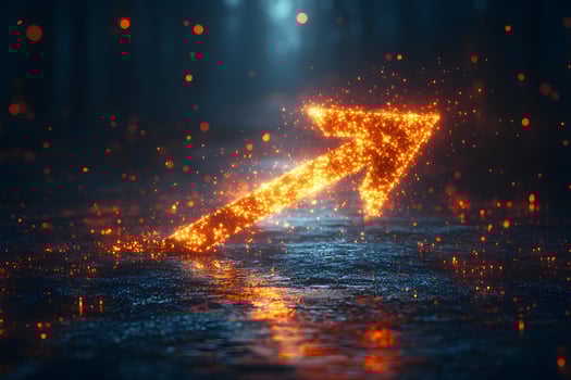 Glowing Neon Arrow in Mystical Forest Pathway for Futuristic Design Concepts photo