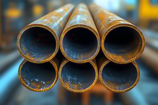 Industrial Steel Pipes in Warehouse Setting for Construction and Manufacturing photo