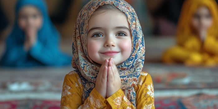 Joyful moments of children participating in Eid celebrations with family photo