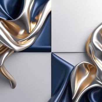 Abstract flowing fabric , in shades of blue and gold with a satin texture. photo