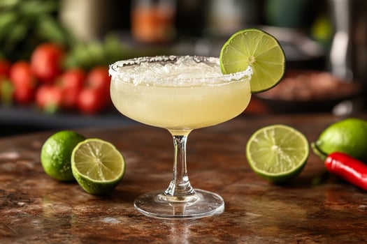 Classic Margarita Cocktail with Salt Rim and Lime Garnish photo