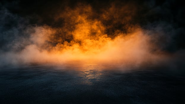 Dark Asphalt Ground with Orange and Grey Smoke photo