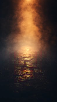 Orange Light Illuminating Wet Surface with Smoke photo