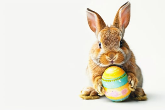 Adorable bunny holding Easter egg photo
