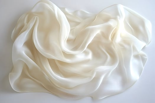 Elegant ivory silk fabric flowing gently on white background photo