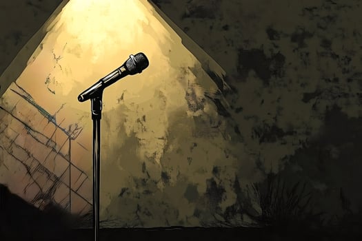 Microphone waiting for the singer on stage under spotlight photo