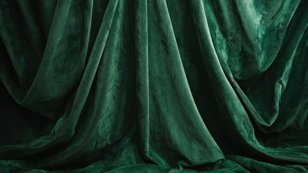 luxurious deep green velvet fabric with soft folds and elegant highlights, creating rich and sophisticated texture photo