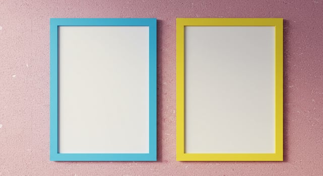 two empty frames on a pink wall photo