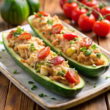 Two stuffed zucchini boats photo