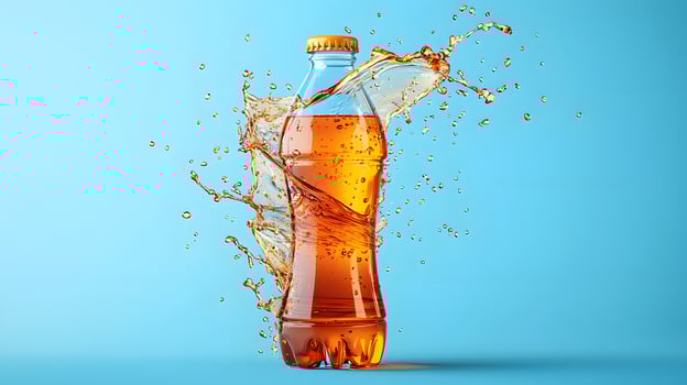 Refreshing Amber Soda Bottle Splashing Vibrant Liquid Cold Drink photo