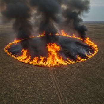 A large fire in the middle of a field photo