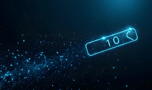 Futuristic Counter Icon with Network Connections Digital Ten Concept Glowing in Dark Blue photo