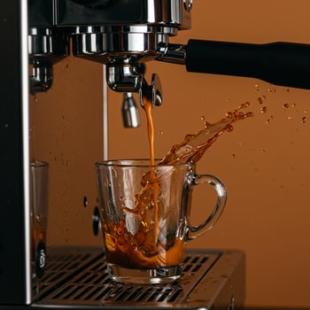 A coffee machine is pouring coffee into a glass photo