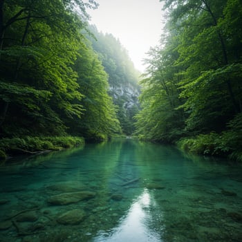 A river in the forest with clear water photo