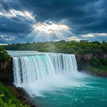 The sun shines over the water at niagara falls photo