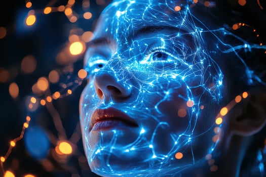 A woman with glowing blue lines on her face photo