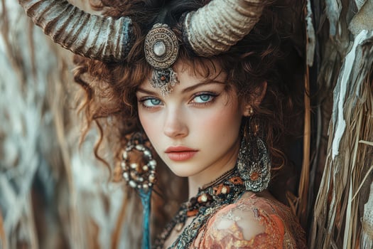 A woman with horns and a horned head photo
