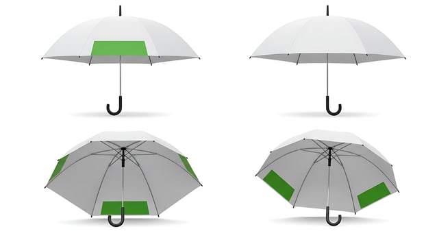 White Umbrellas Collection with Green Panels Four Different Angles Displayed photo