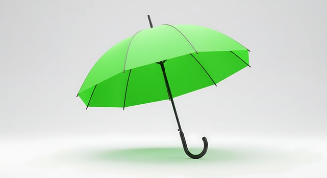 Bright Green Umbrella Isolated on White Background for Weather Protection photo