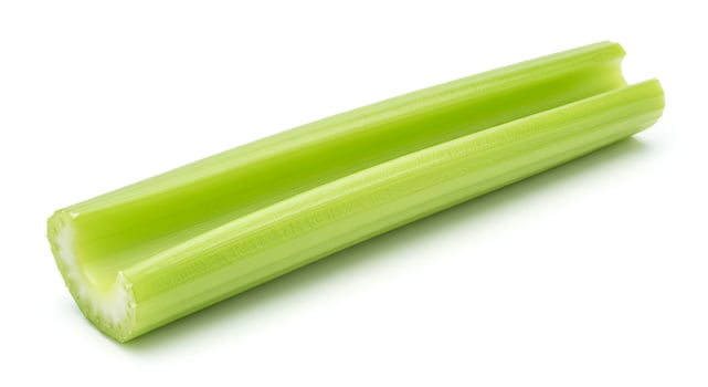 Single Fresh Celery Stick on White Background for Healthy Eating photo