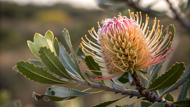 Vibrant Protea Flower Close-Up in Natural Habitat for Nature Enthusiasts and Botanical Garden Designers protea photo