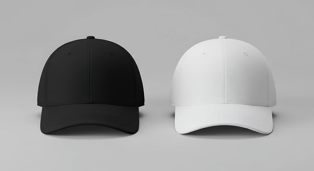 Two Baseball Caps Black and White Colors Mockup for Branding photo