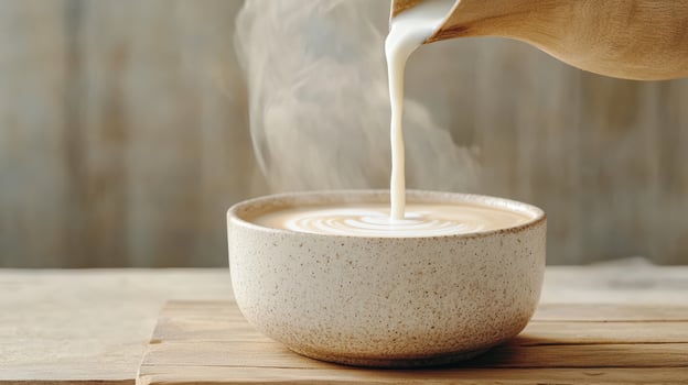 A cup of coffee being poured into a bowl photo