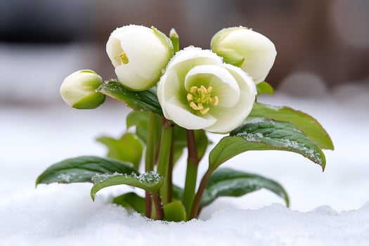 Christmas rose blooming in the snow during winter season photo