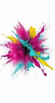 A dynamic burst of pink, teal, and yellow paint creates an exciting splash. photo