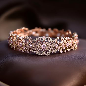18K Rose Gold Floral Bracelet with Pink Diamonds photo
