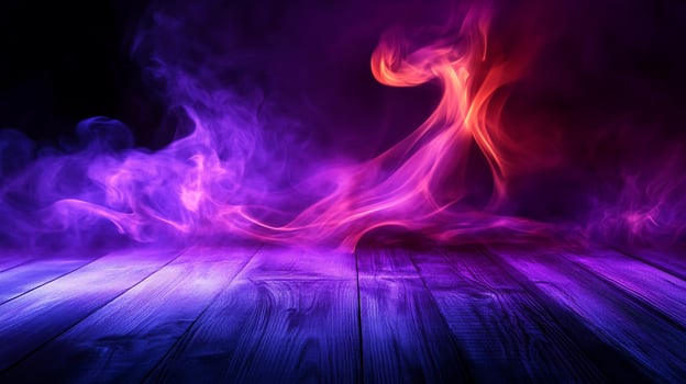 Purple and Orange Smoke over Dark Wood Floor photo
