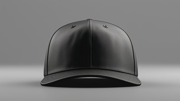 Stylish black cap mockup with a smooth leather texture on a grey background photo