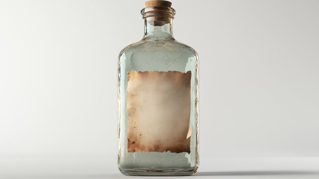 Vintage glass bottle with blank label ready for customization photo