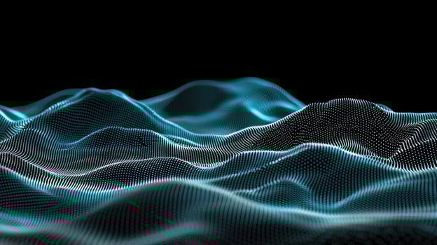 Abstract Blue Digital Wavy Landscape on Black Background Data Visualization, Technology, Futuristic Design photo