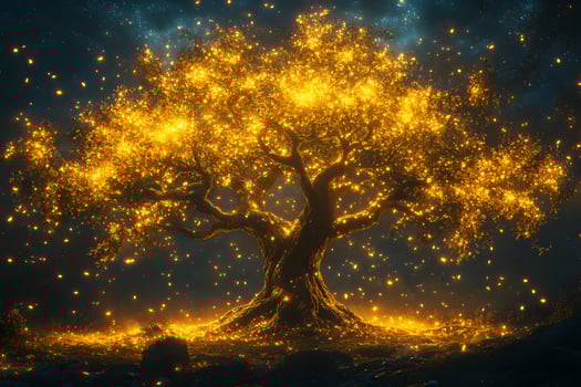 Enchanting Golden Tree Under Starry Night - Mystical Nature Experience for Artistic Inspirations photo