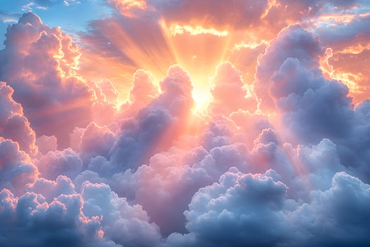 Dramatic Sunset with Sun Rays Through Majestic Cloudscape photo