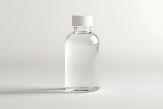 A clear glass bottle with a white cap photo