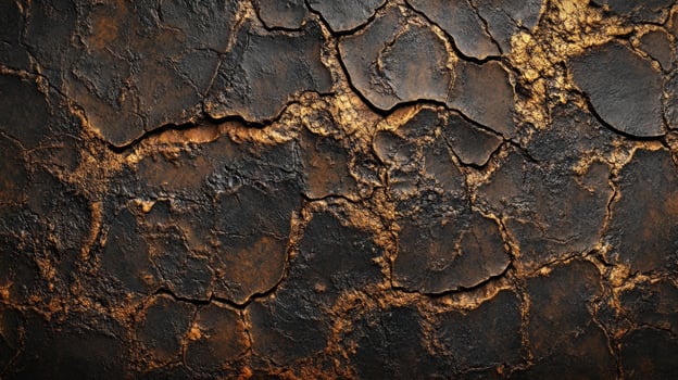 A close up of a cracked, dirty, black wall photo