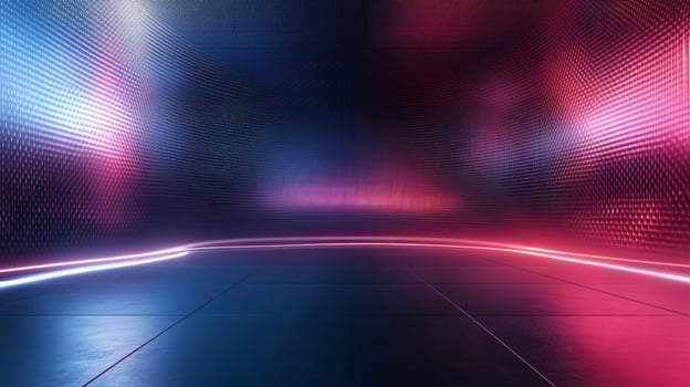 A dark room with neon lights and a tunnel photo