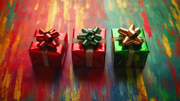 Three presents on a colorful background photo