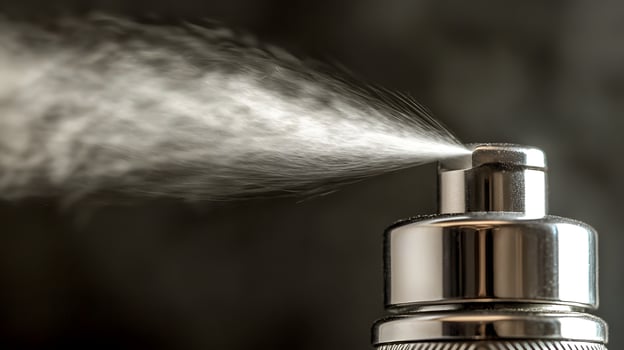 Close up of Perfume Spray Bottle with Fine Mist Silver Cap Fragrance photo