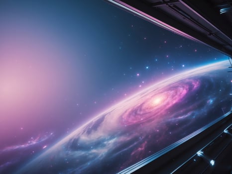 Futuristic Space Station Window View of Alien Planet and Galaxy photo