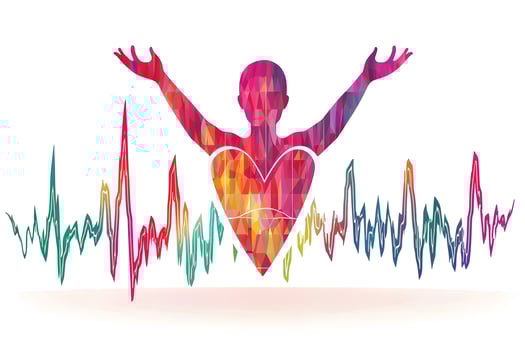 Vibrant Heartbeat Abstract Low Poly Person Silhouette with Colorful ECG Waves photo