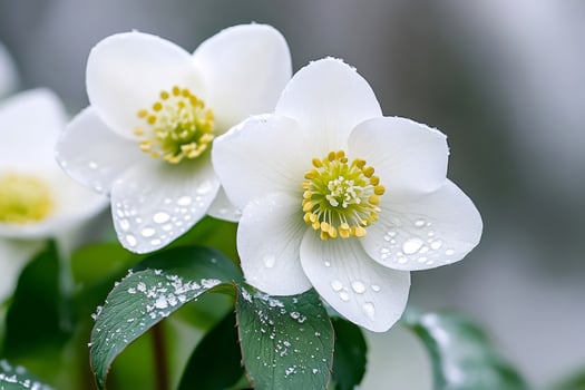 Christmas rose blooming in winter with snow and water drops photo