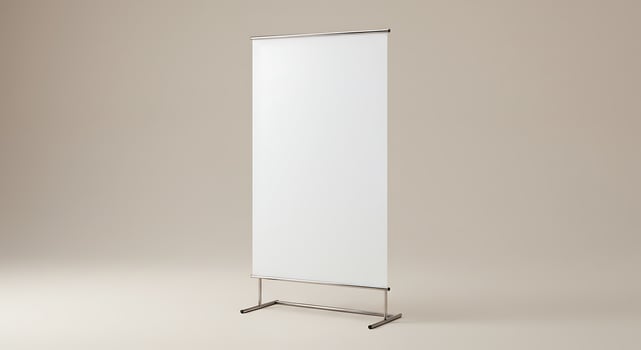 Blank White Roll Up Banner Stand on Neutral Background for Display photo