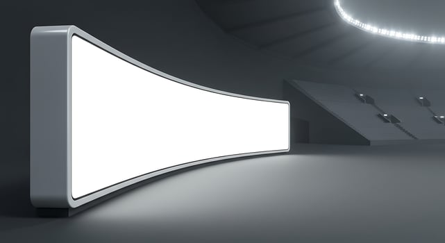 Blank White Curved Billboard in Stadium Setting Ready for Message photo