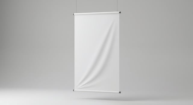 Blank White Hanging Banner Mockup in Studio for Advertising Purposes photo