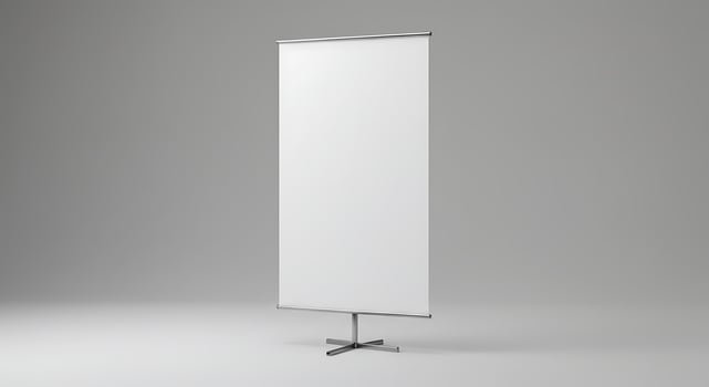 Blank Roll Up Banner Stands Tall on a Plain Studio Backdrop photo