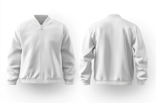 White bomber jacket displayed from front and back views photo